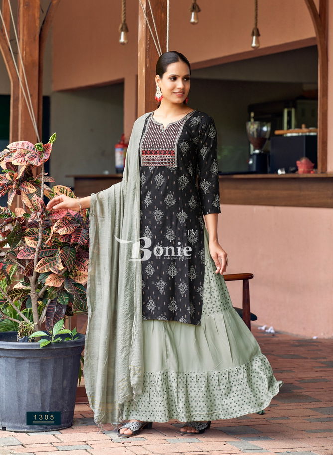 Fiana 13 By Bonie Fancy Rayon Printed Kurti With Bottom Dupatta Wholesale Price In Surat
